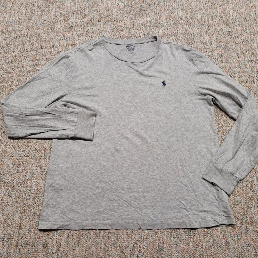 Polo Ralph Lauren Shirt Mens Medium Gray Long Sleeve Cotton Embroidered Pony